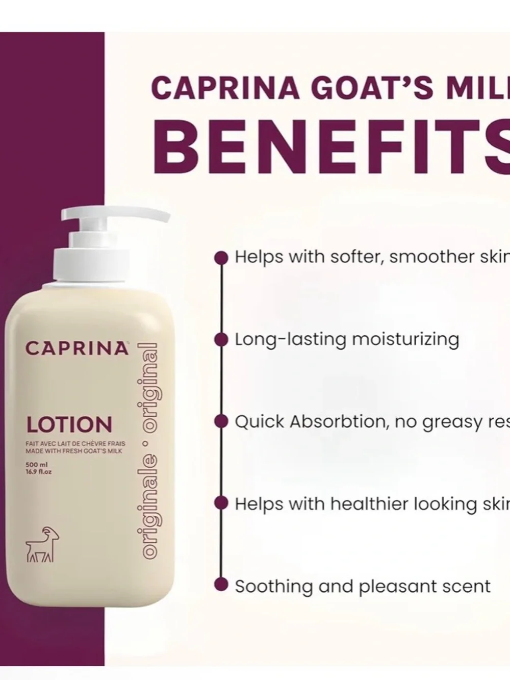 CAPRINA Original Goat Milk Lotion — Cream 16.9 Oz (UNISEX)